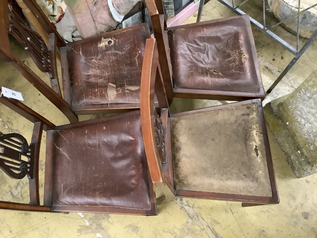 A set of four Edwardian satinwood banded lyre back dining chairs